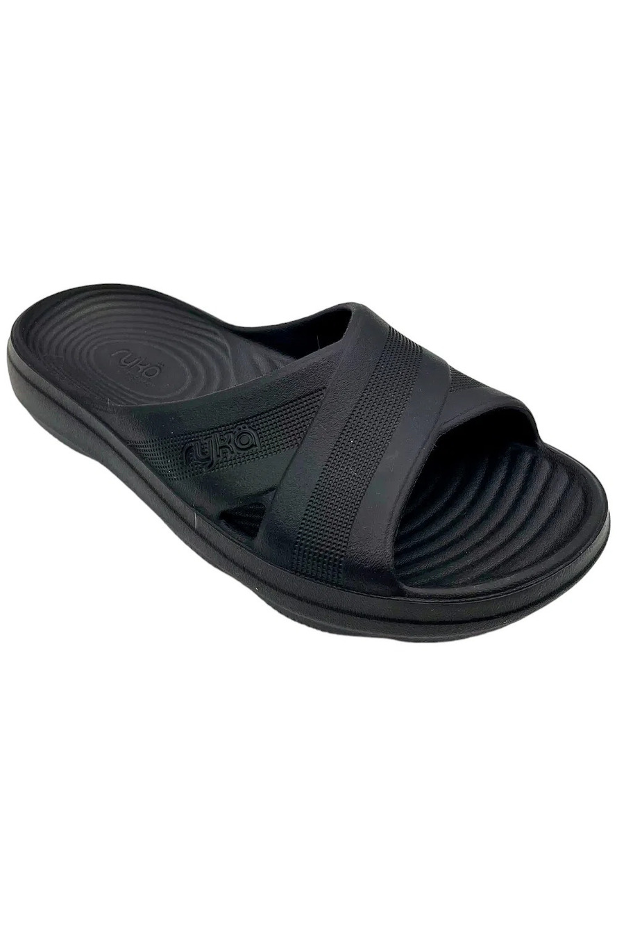 Ryka Women's Cross Band Recovery Slide Sandals Refresh Black - Medium